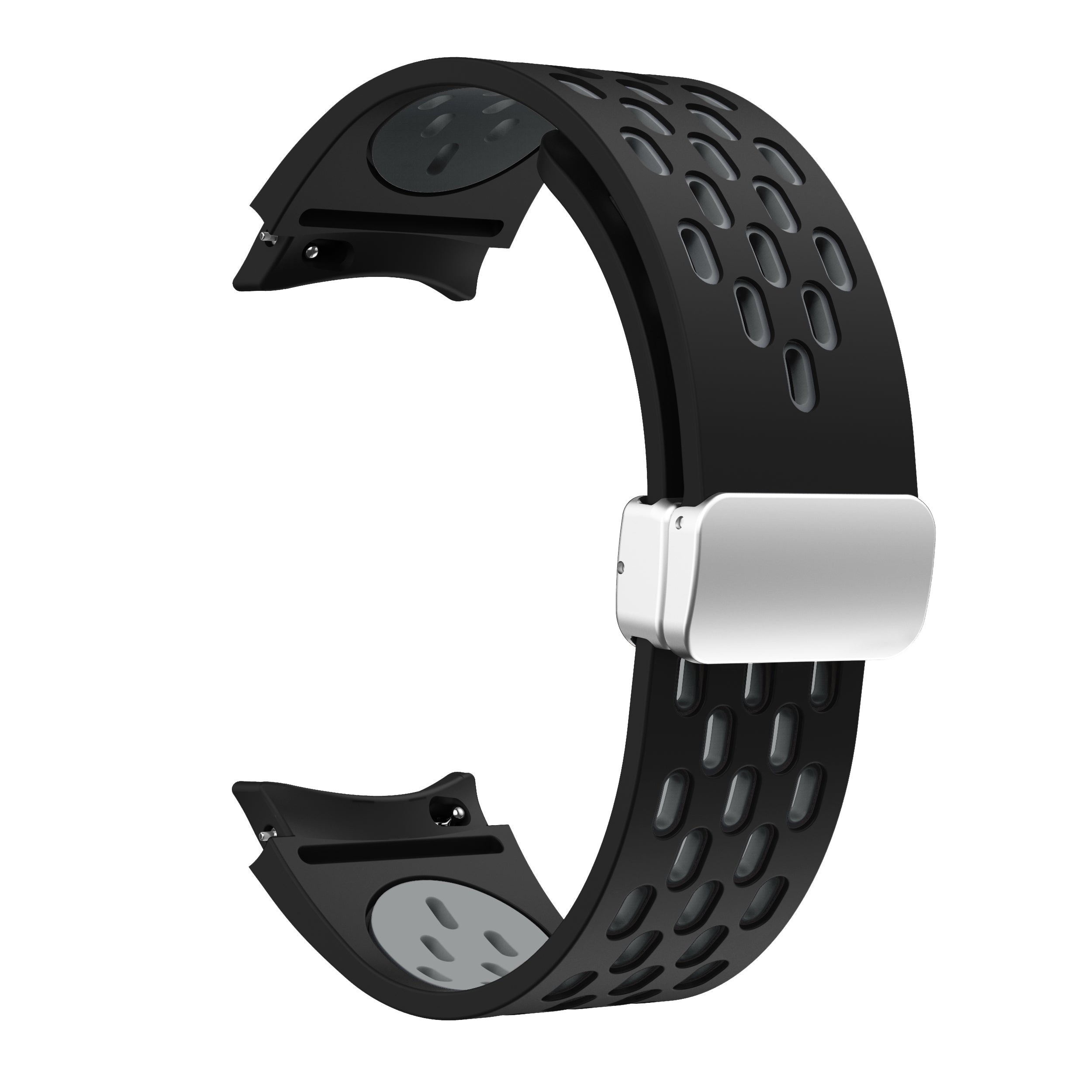 For Samsung Galaxy Watch6 40mm / Watch6 44mm / Watch6 Classic 43mm Watch Strap with Silver Buckle - White+Black For Samsung Galaxy Watch6 40mm / Watch6 44mm / Watch6 Classic 43mm Watch Strap with Silver Buckle - White+Black
